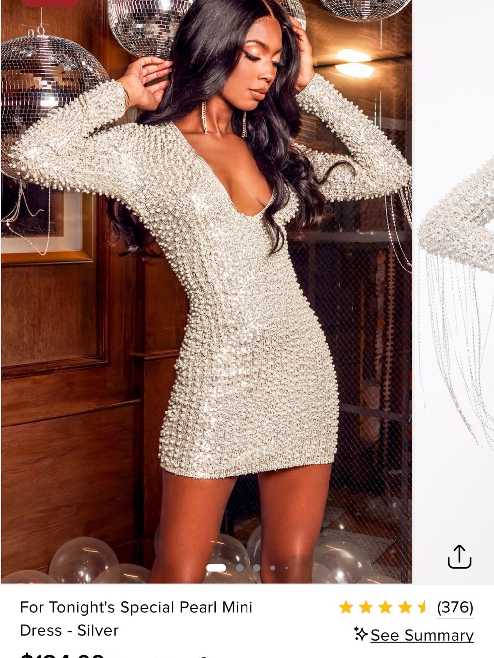 Fashion Nova Silver Pearl-Embellished Mini Dress